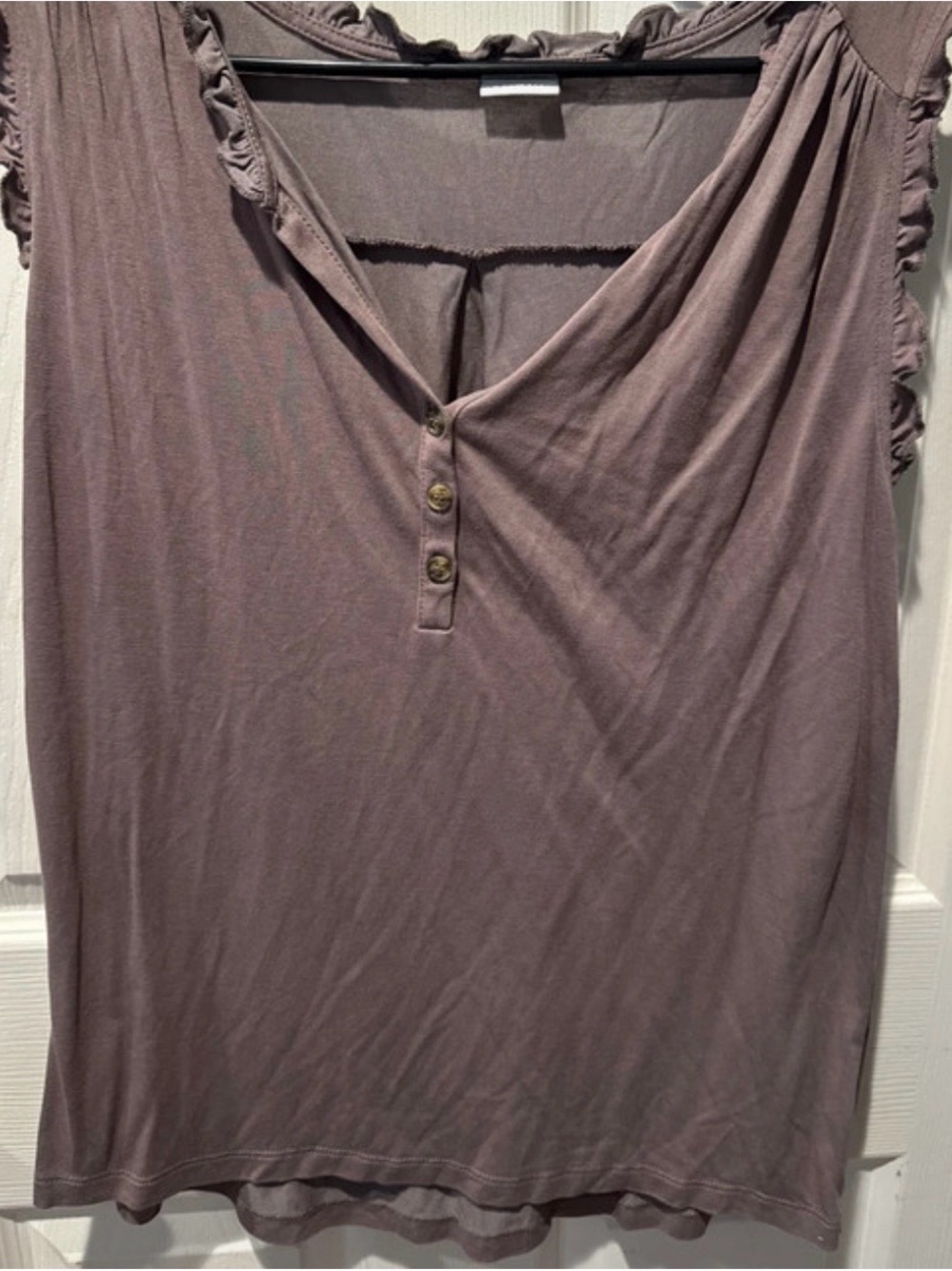 Women's Dusky Mauve Ruffled Henley Tank Top